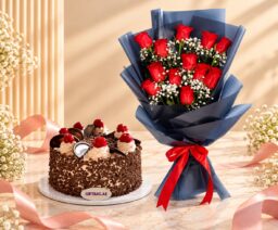 Dozen Roses With Cake