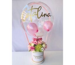 Personalised Hot Air Balloon and Flowers Arrangement