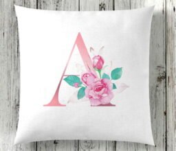 Alternative view of Floral Initial Pink Personalised Cushion