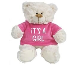 It's A Girl - Cream Bear pink velour 38cm