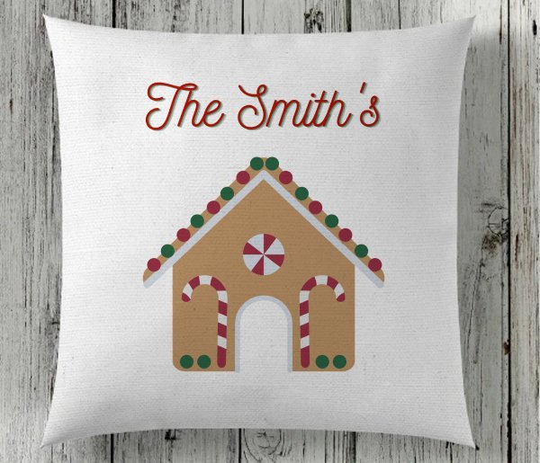 Personalised Name Gingerbread House Cushion