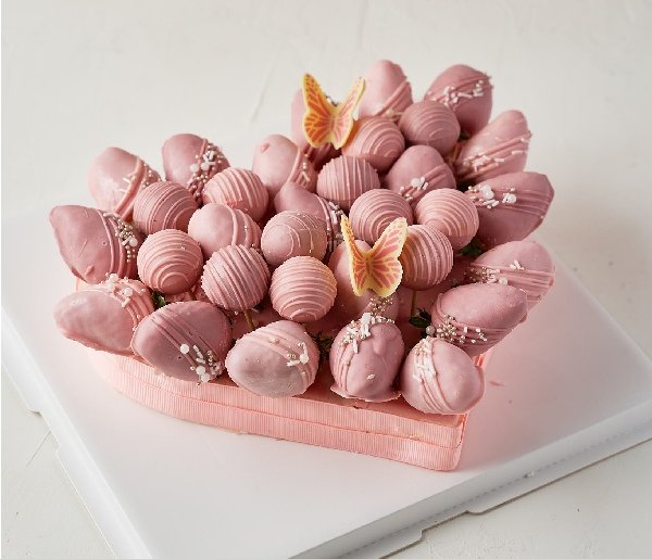 Pink and Purple Chocolate Strawberries Arrangement - Image 2