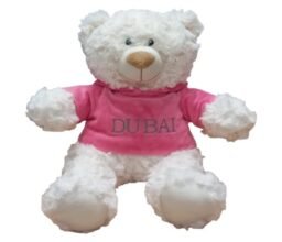 Cream Bear with trendy Pink Velour Hoodie "DUBAI" Size 38cm - Embroidered