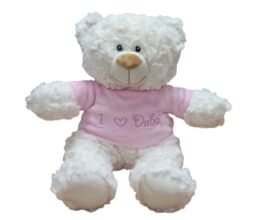 Cream Bear with trendy Pink Velour Hoodie "I Heart Dubai" Size 38cm - Embroidered