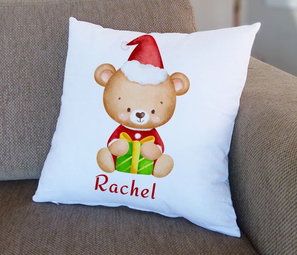 Personalized Teddy Name Christmas Cushion - Image 2
