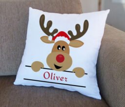 Alternative view of Personalized Reindeer Name Christmas Cushion