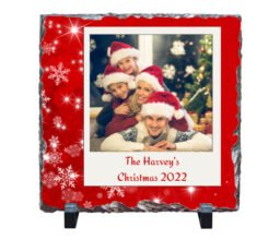 Personalized White Snowflake Family Photo and Name Stone