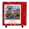Personalized Red Snowflake Family Photo and Name Stone
