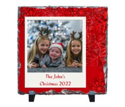 Personalized Red Snowflake Family Photo and Name Stone