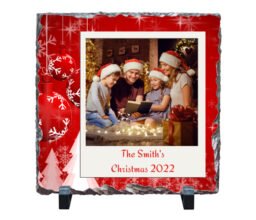 Personalized Red Christmas Family Photo and Name Stone