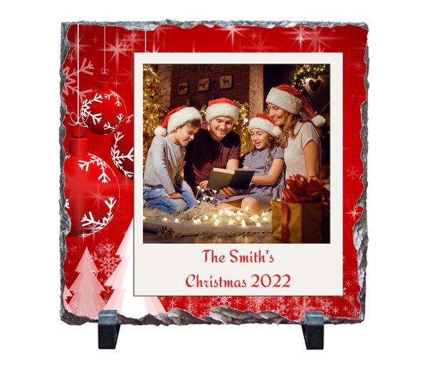 Personalized Red Christmas Family Photo and Name Stone