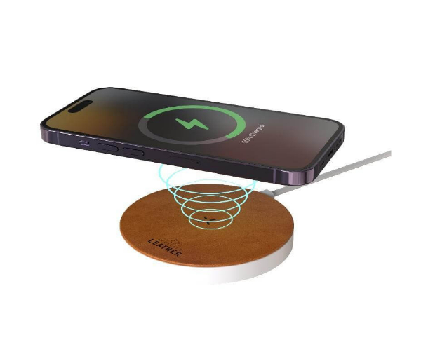 ANZIO - Recycled Leather 15W Wireless Charger - White/Tan - Image 2