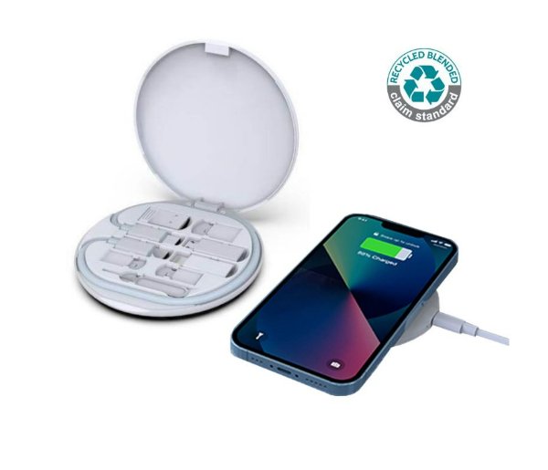 OSLO - @memorii Recycled 15W Wireless Charger Multi - Cable Set - White