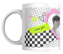 Black, White and Pink Love Personalised Mug