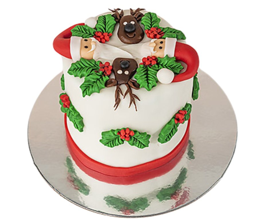 Santa and Reindeer Christmas Cake