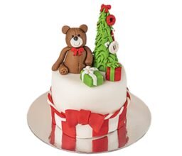 Chocolate Teddy and Tree Christmas Cake