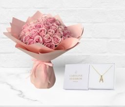 Sparkle in Rose with Crystal letter A Necklace