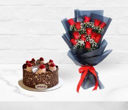 Dozen Roses With Cake