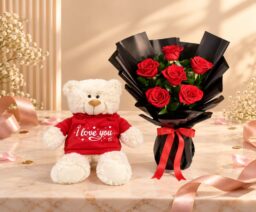 Teddy Bear with 6 Roses